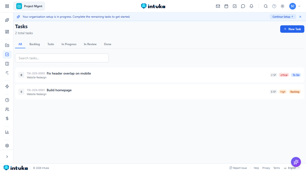 Project Tasks List