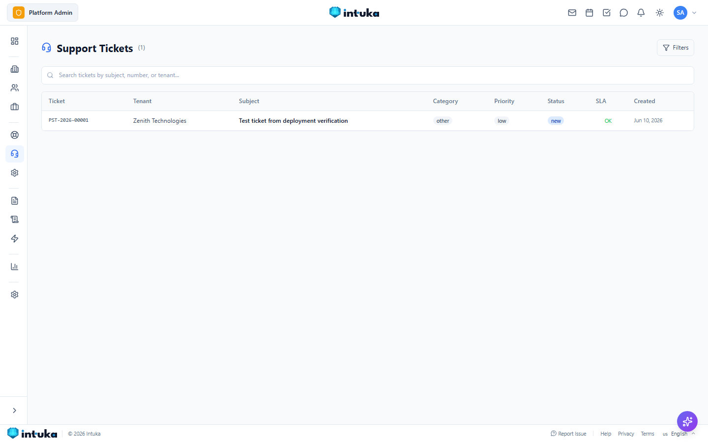 Support Ticket List with Filters